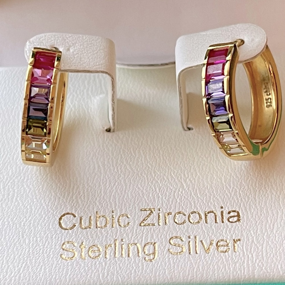 Rachel Zoe Sterling Silver Gold plated Cubic Zirconia Hoop Earrings